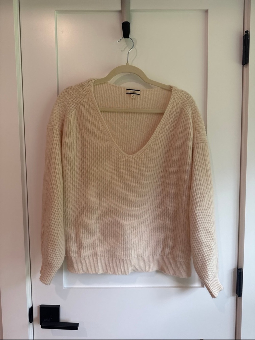 JCrew Cream V-Neck Ribbed Knit Sweater